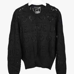 Love Moschino Black Pointelle Knit Long-Sleeve Sweater